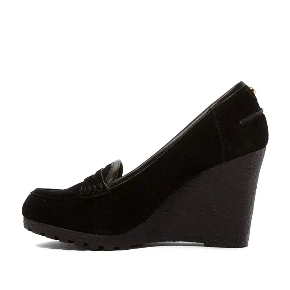 Michael Kors Woman's Rory Loafers‎ Wedge Pumps Black Velvet Size 8M